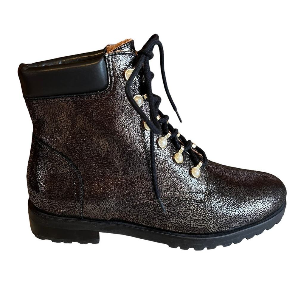 Jack Rogers Peyton Leather Lace Up Combat Boots Pearl Detail 7.5